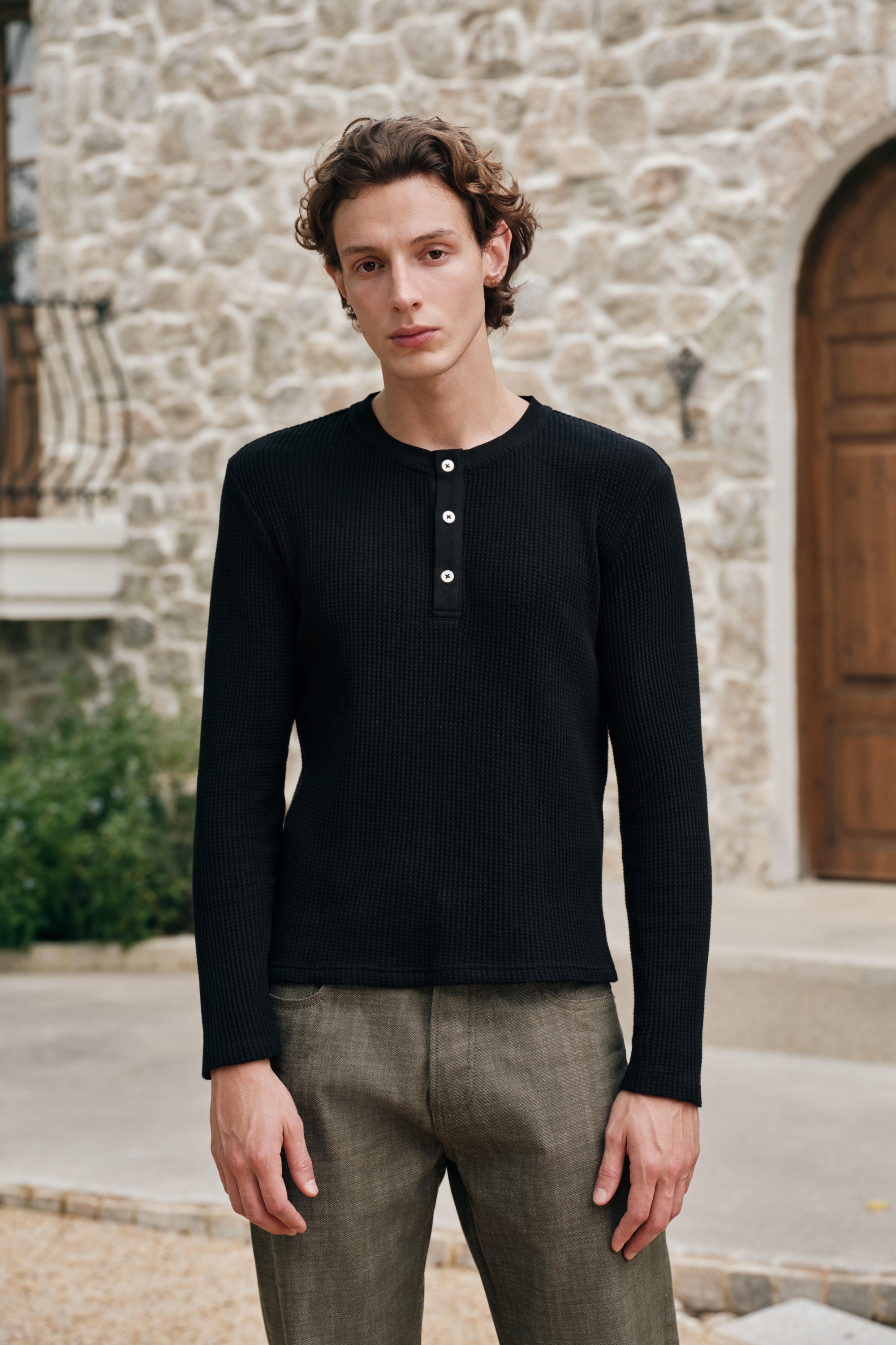 Waffle Henley - Black