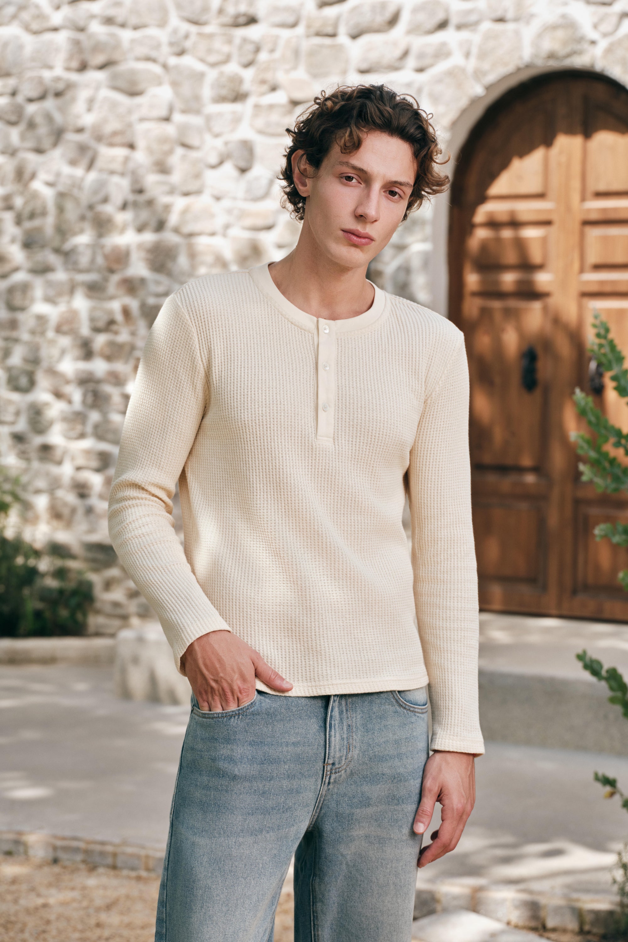 Waffle Henley - Ecru