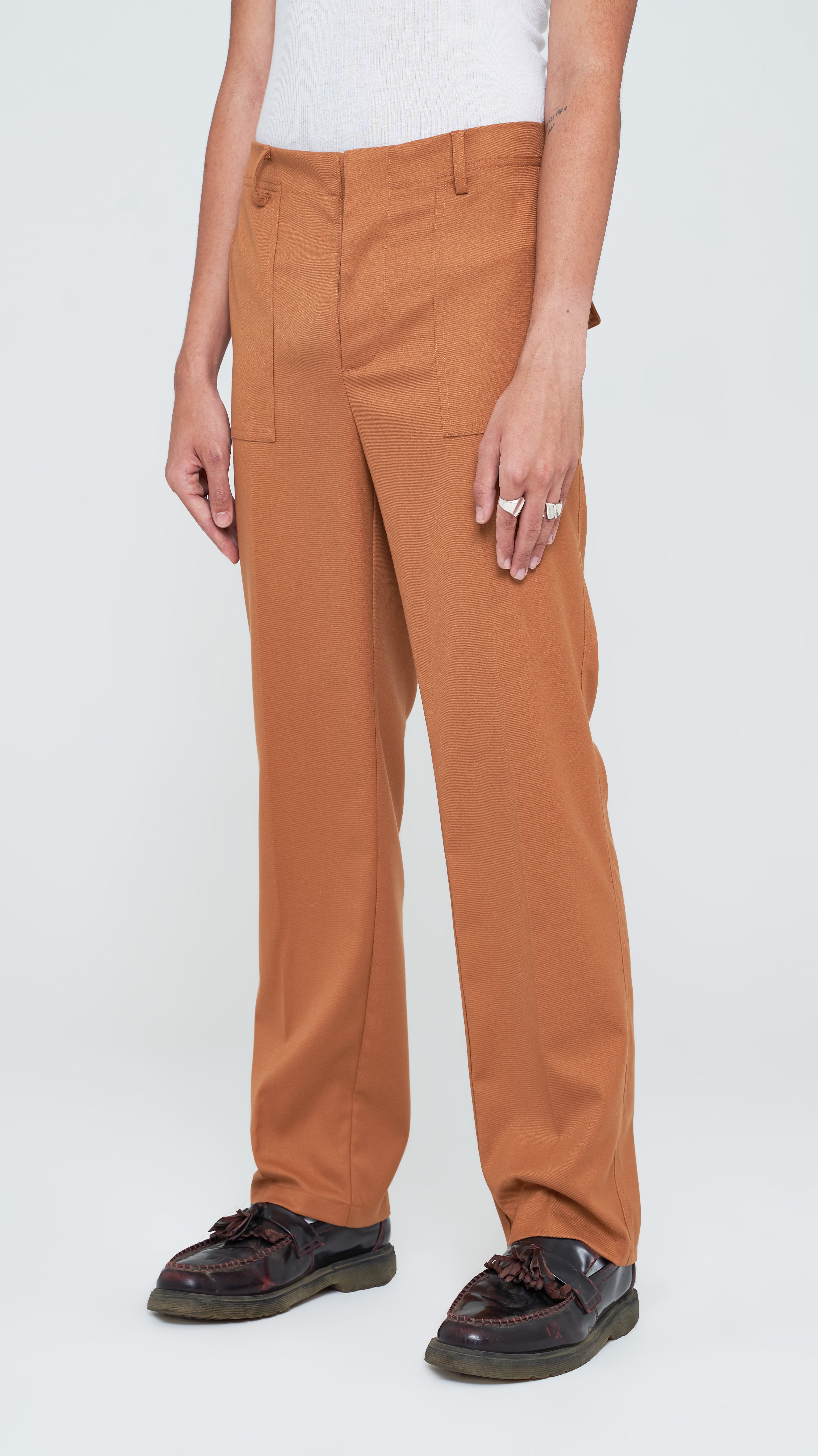 Sepia Pleated Straight-Fit Trousers