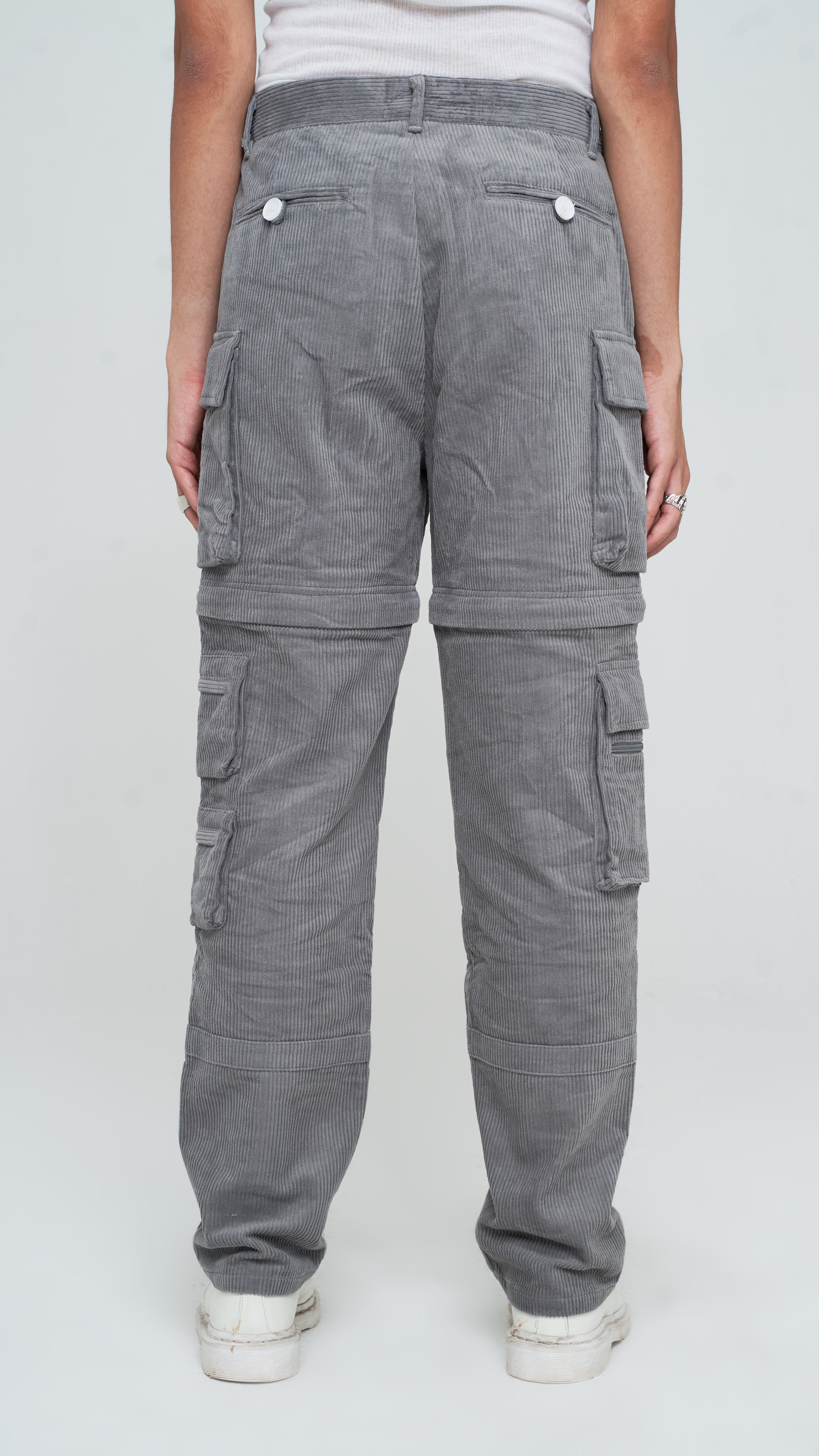 Jet Grey Corduroy Utility Tech Pants