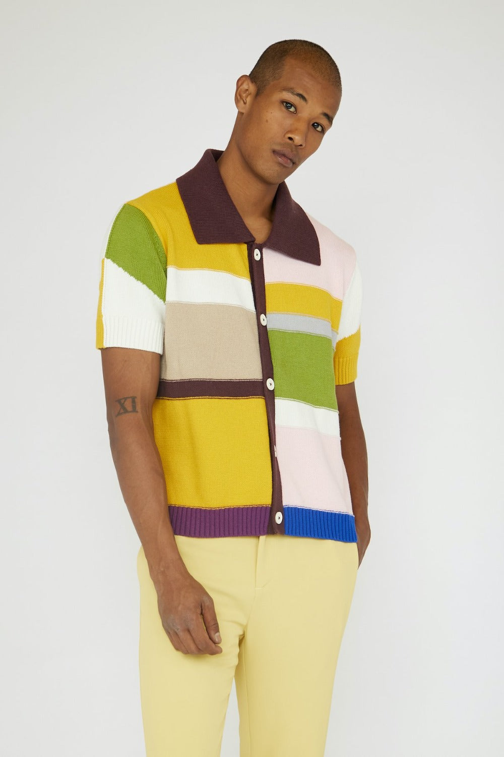 Patchwork Knit Button-up