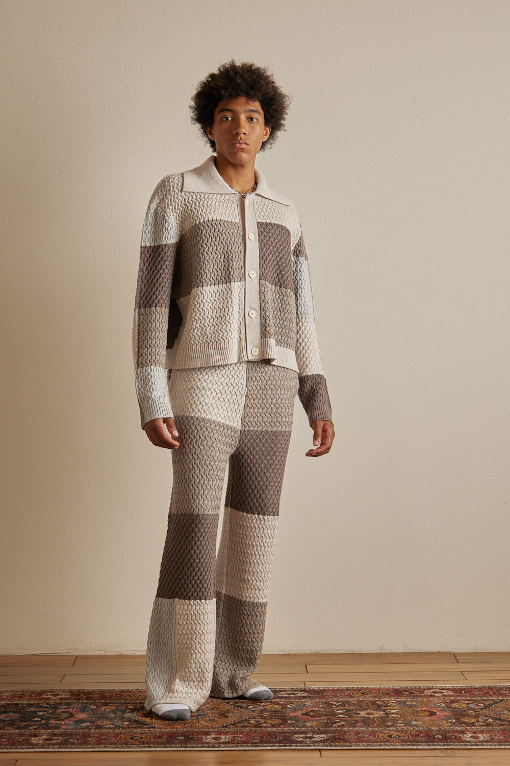 Greyscale Color-block Knit Pants
