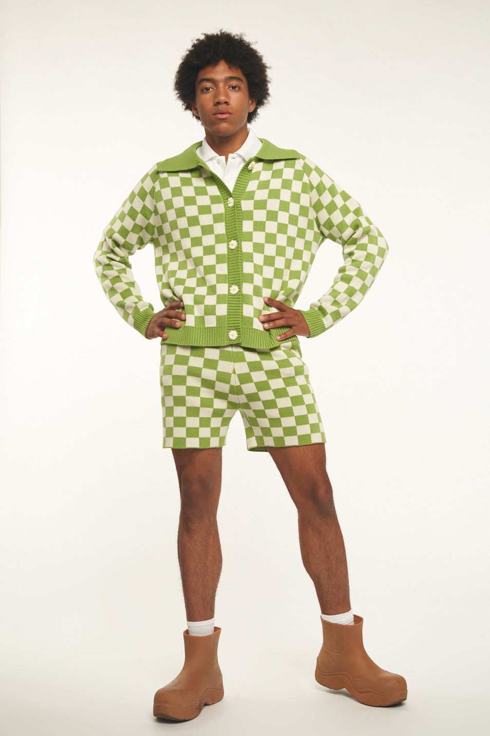 Green Ash Checkered Knit Cardigan
