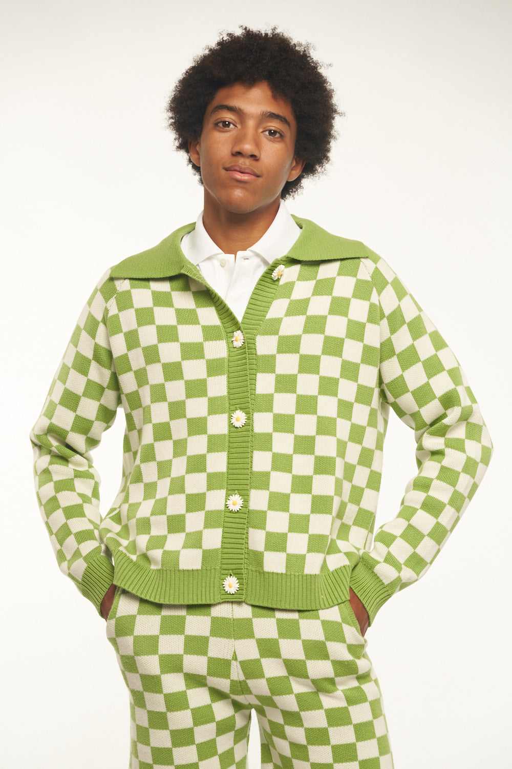 Green Ash Checkered Knit Cardigan