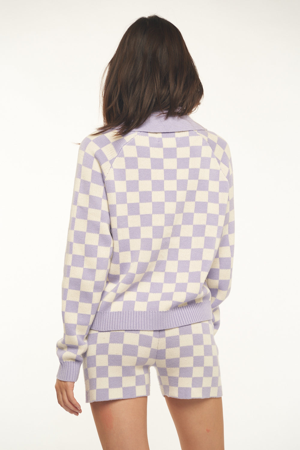 Lavender Checkered Knit Cardigan