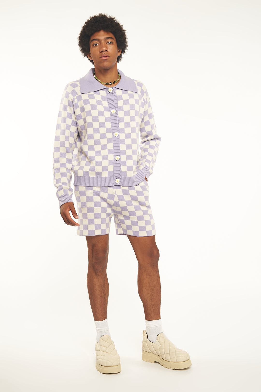 Lavender Checkered Knit Shorts