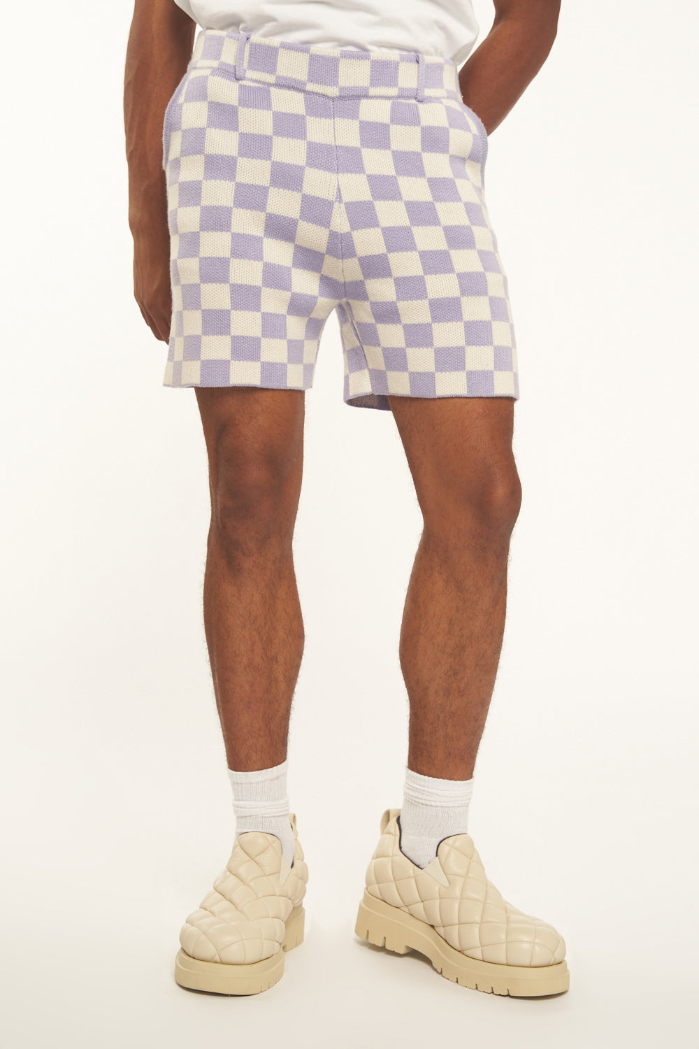 Lavender Checkered Knit Shorts