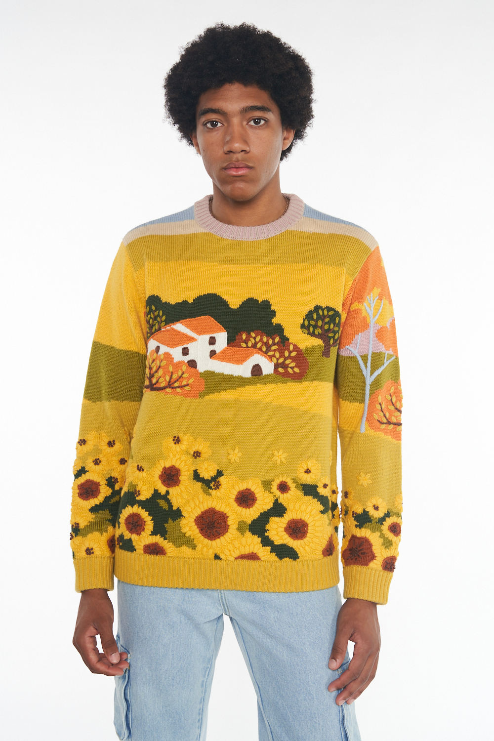 Sunflower Field Hand Embroidery Sweater