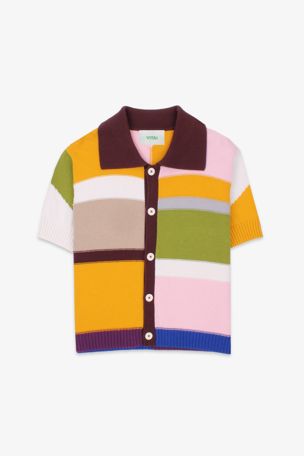 Patchwork Knit Button-up