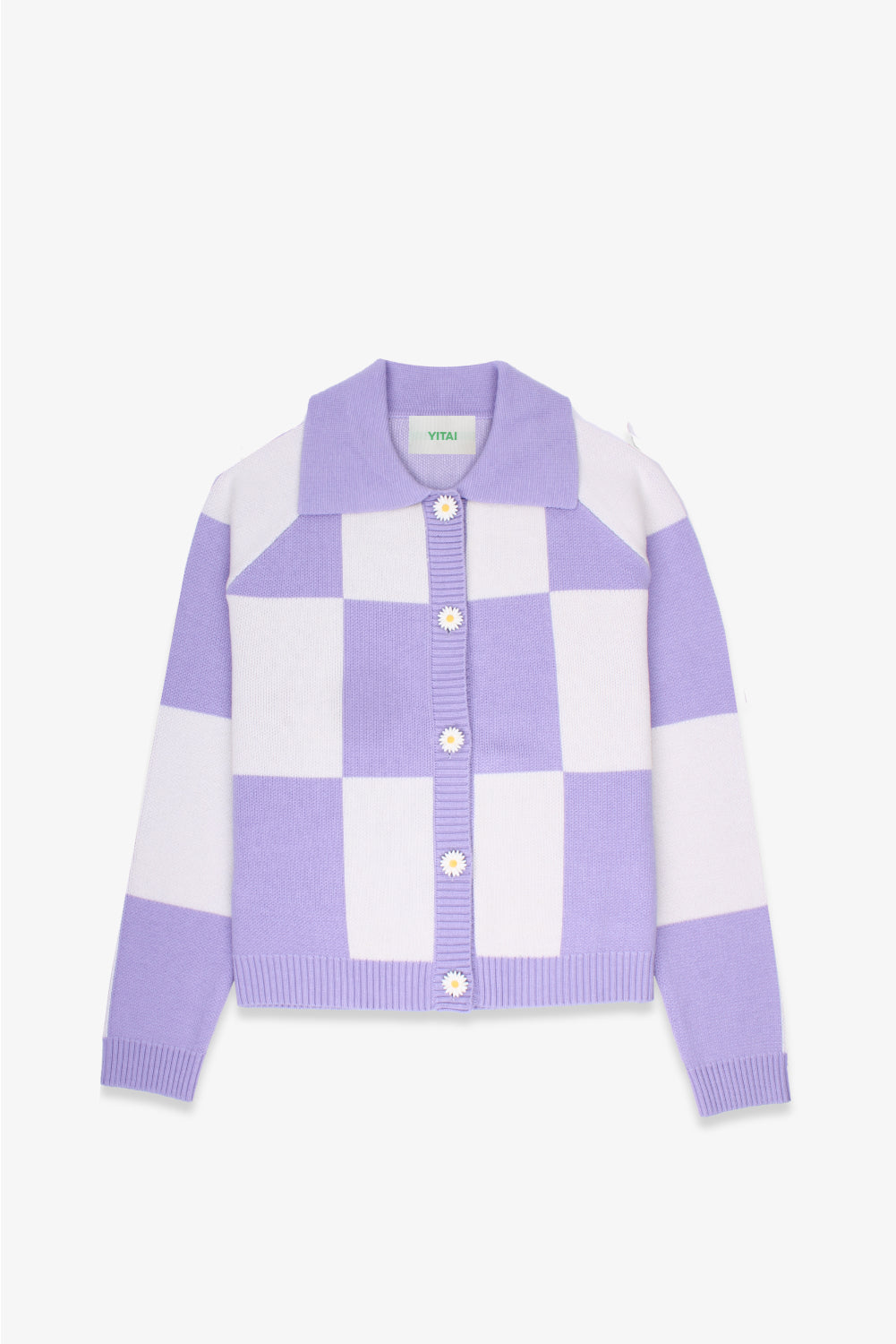 Big Checkered Collared Cardigan (Lavender)