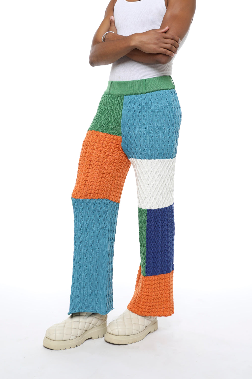 Patchwork Flared Knitted Pants