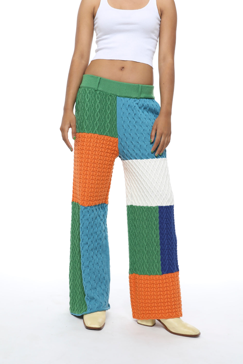 Patchwork Flared Knitted Pants