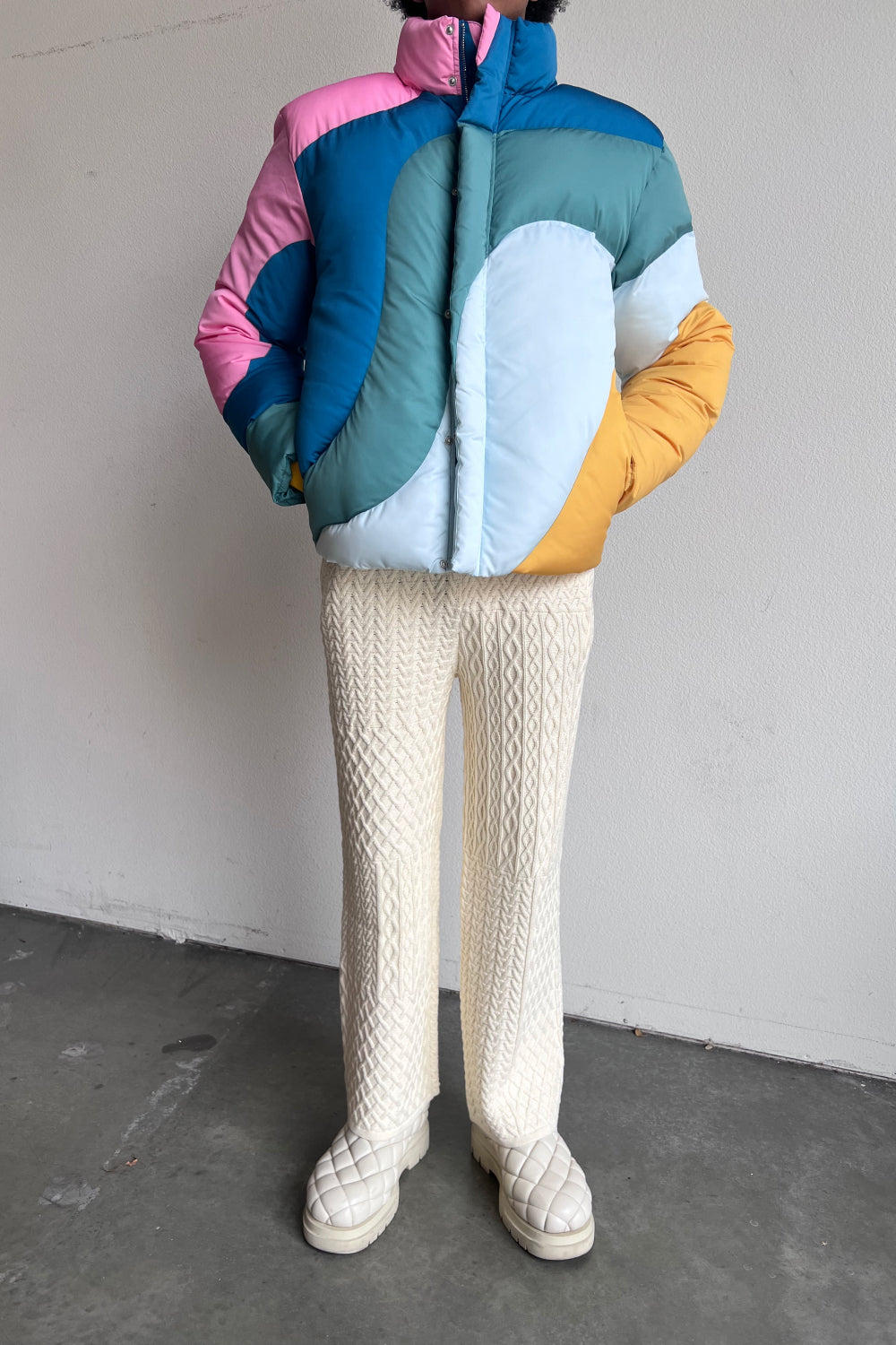 Wavy Patchwork Quilted Puffer