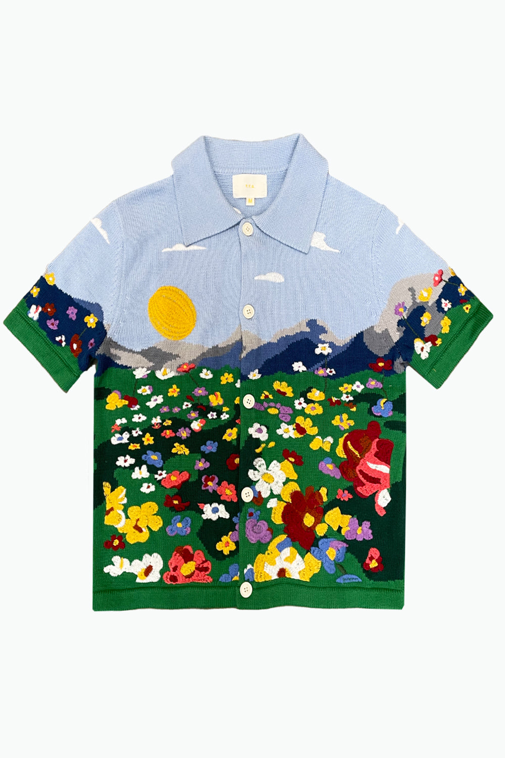 Flower Embroidery Knit Shirt