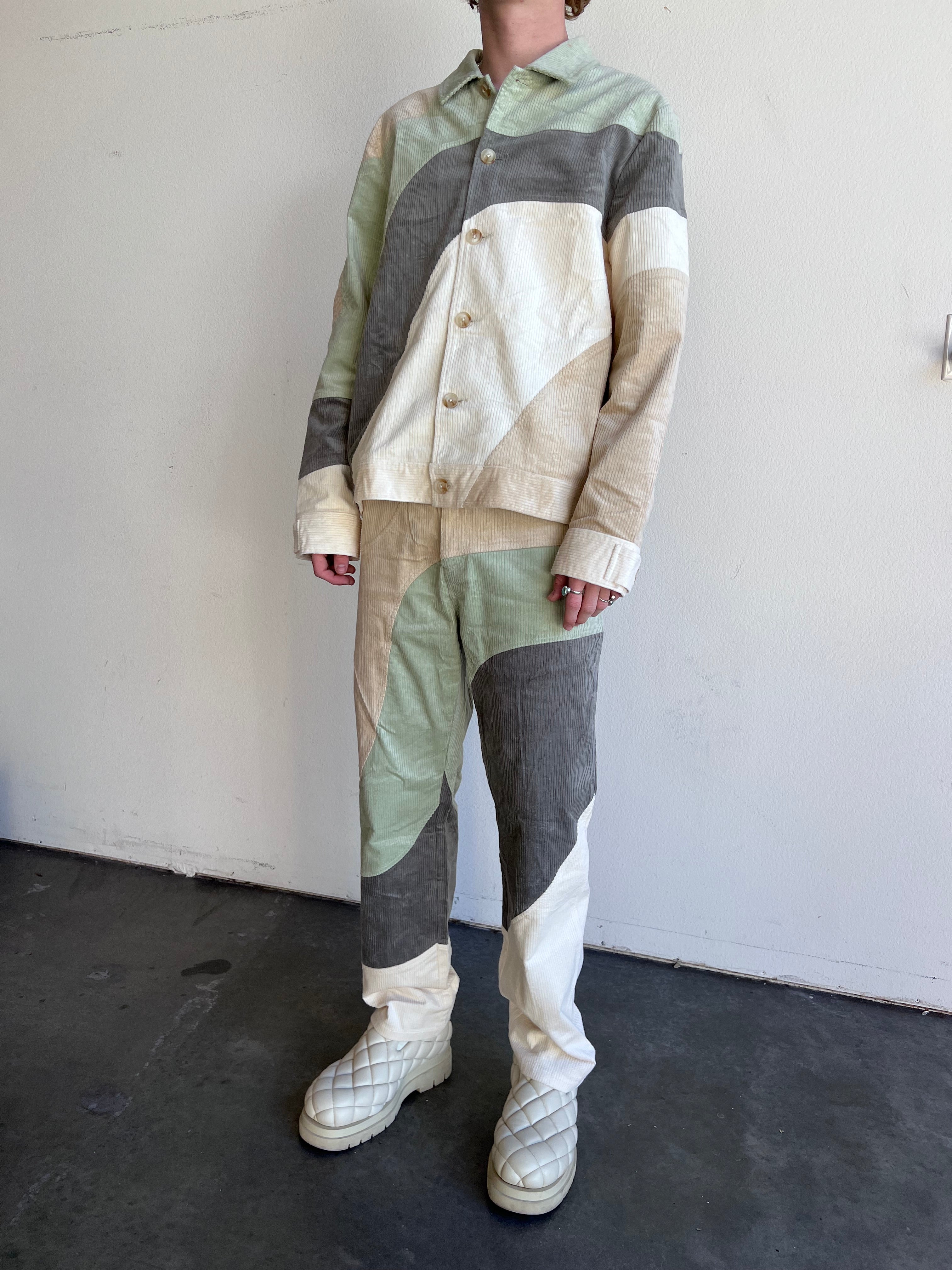 Tonal Patchwork Wavy Pants