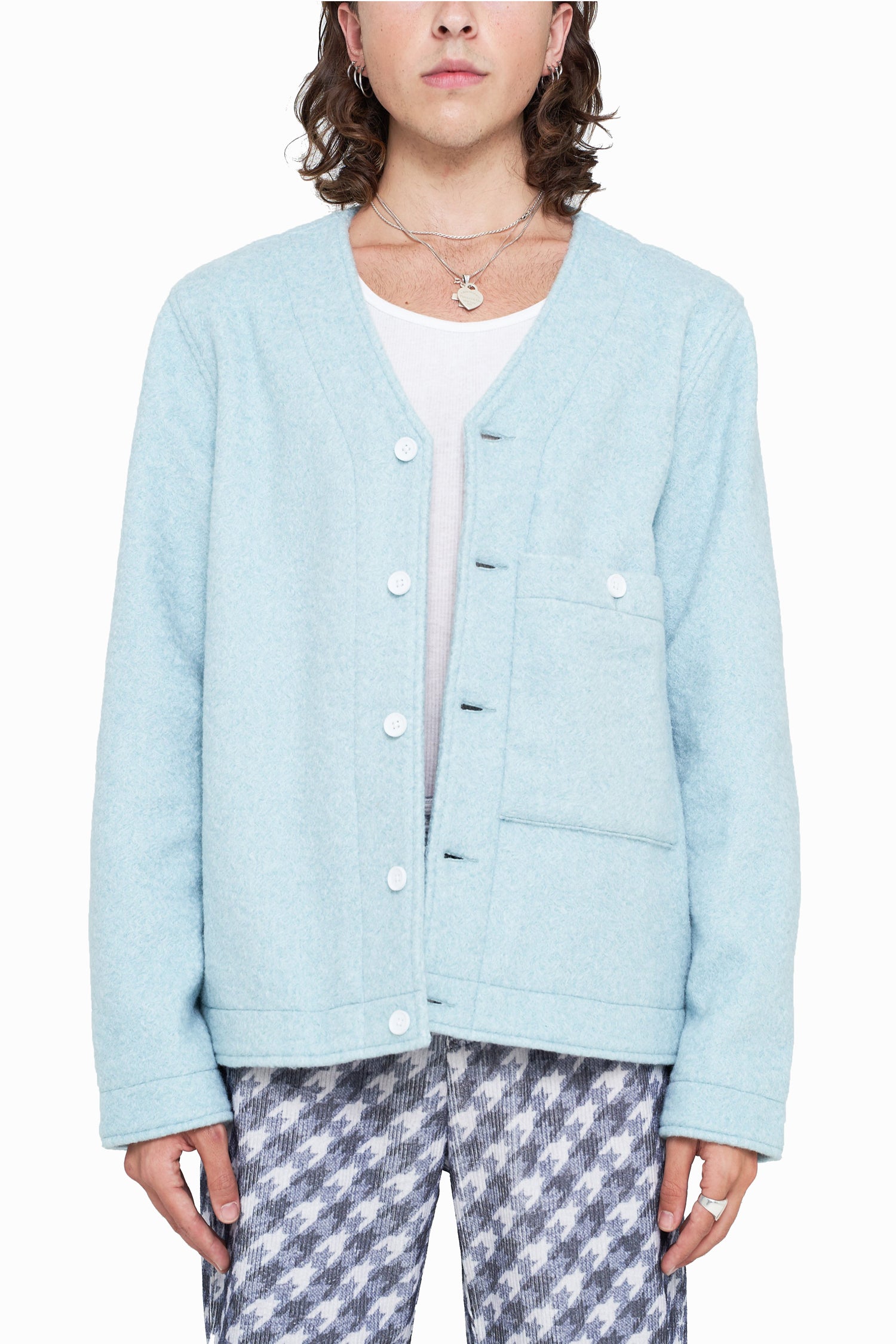 Opal Blue Bouclé Cardigan Jacket