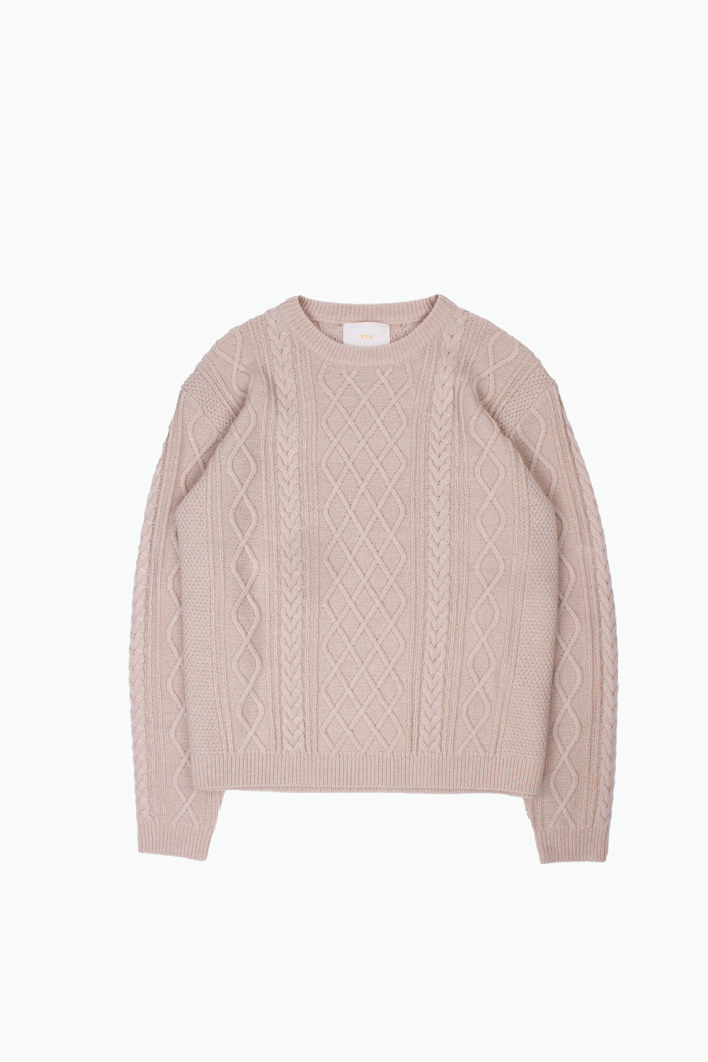 Oat Milk Cable Knit Crew Neck Sweater