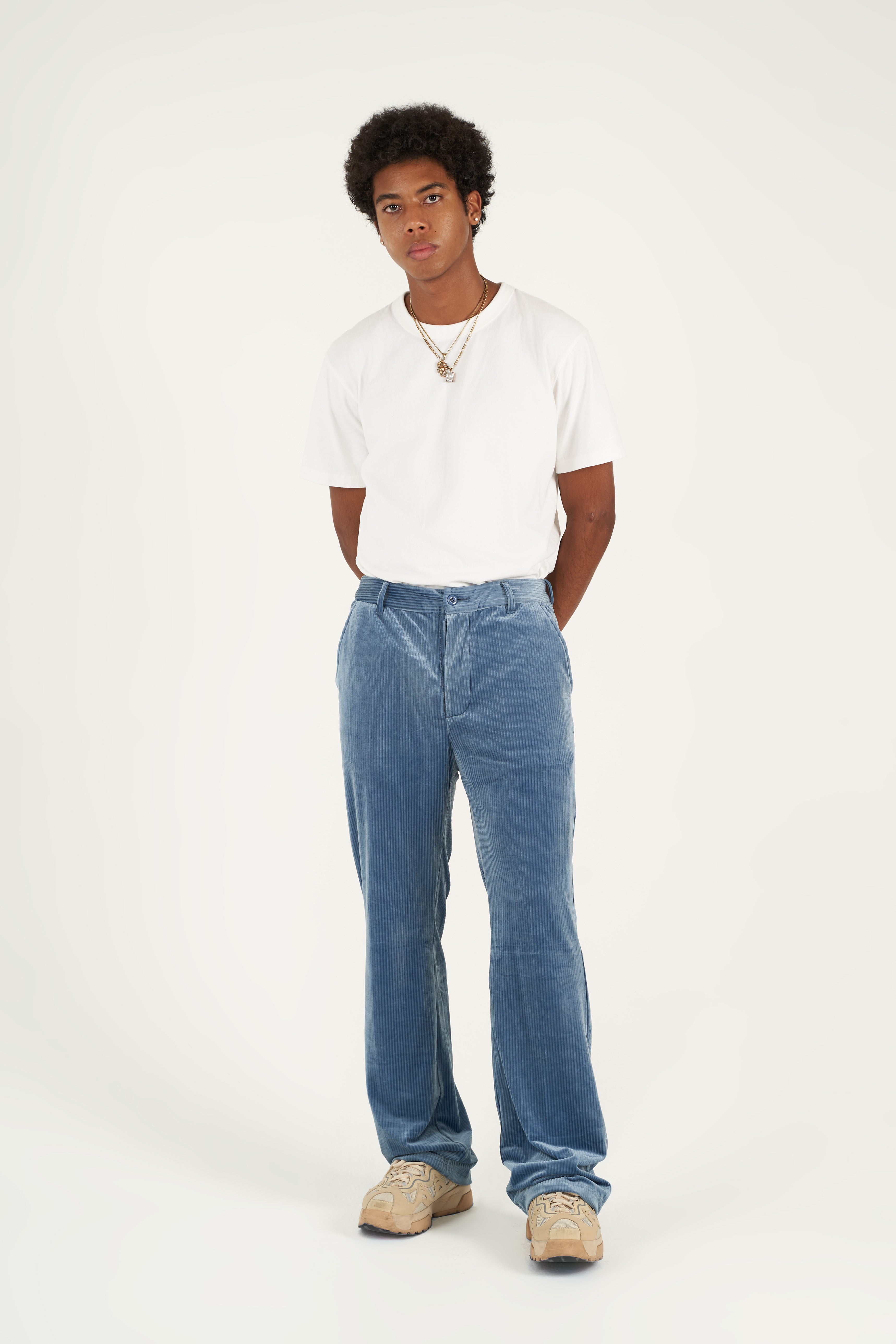 Riviera Blue Corduroy Flared Trousers