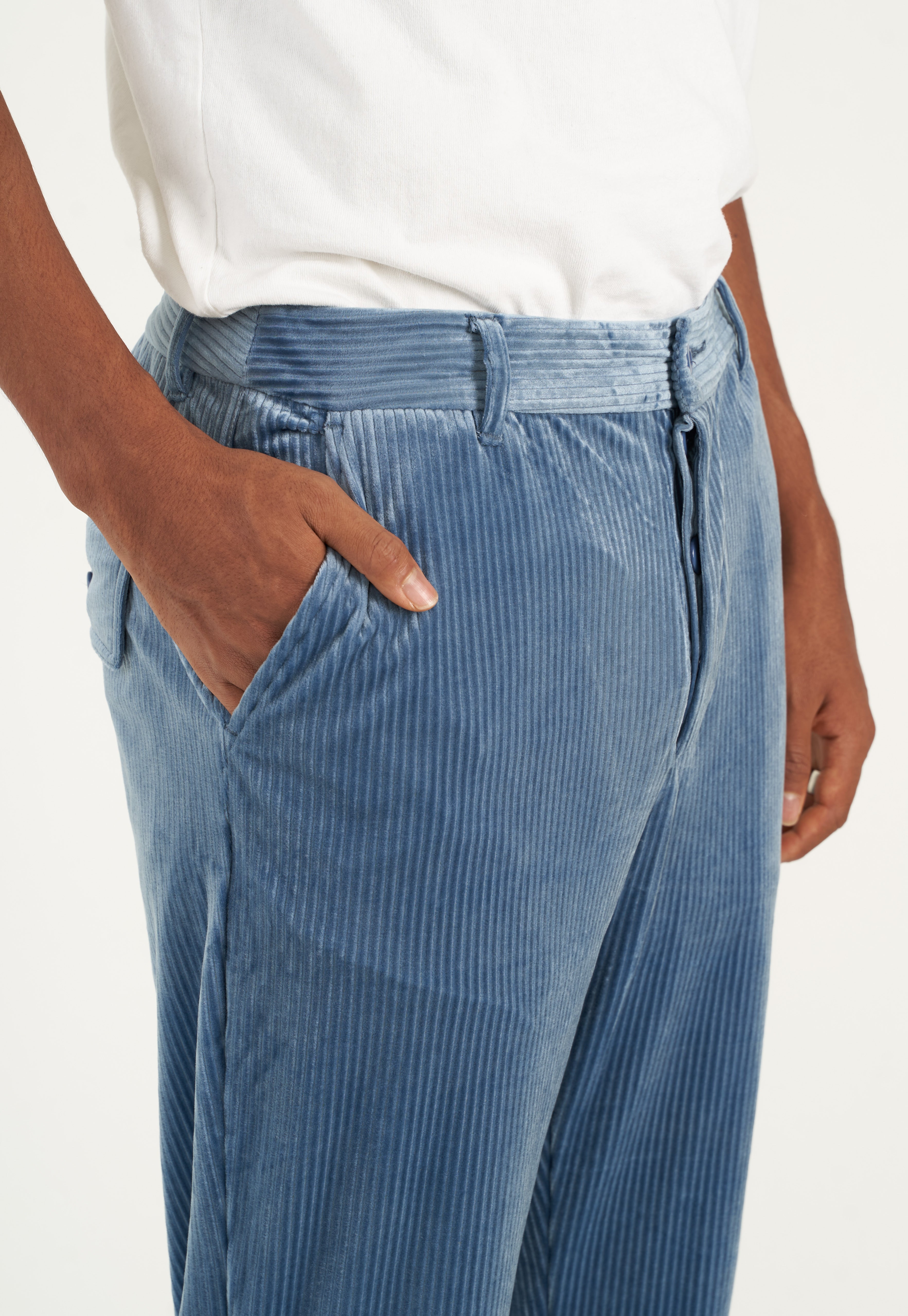 Riviera Blue Corduroy Flared Trousers
