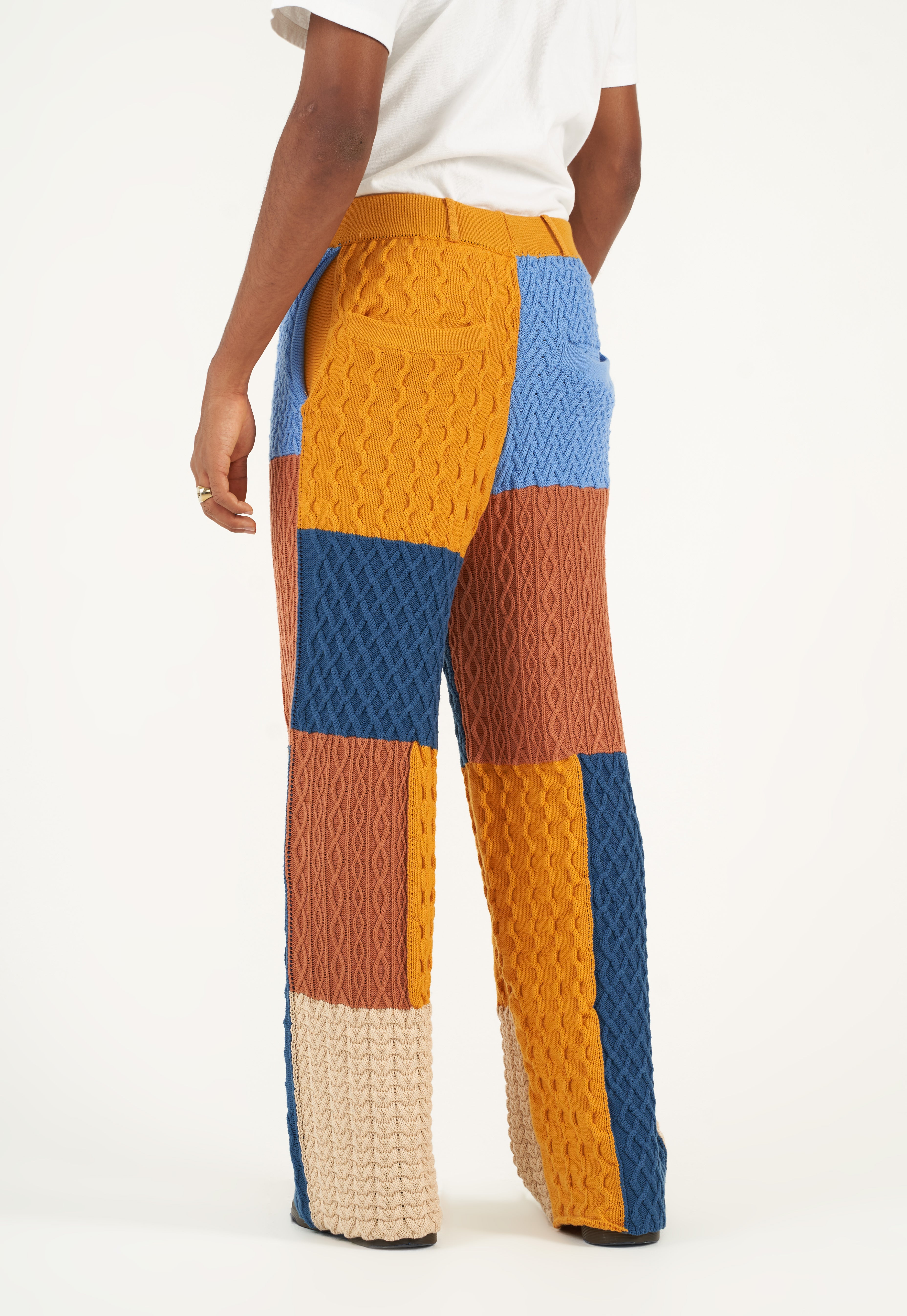 Patchwork Textured Cable Knit Flared Trousers