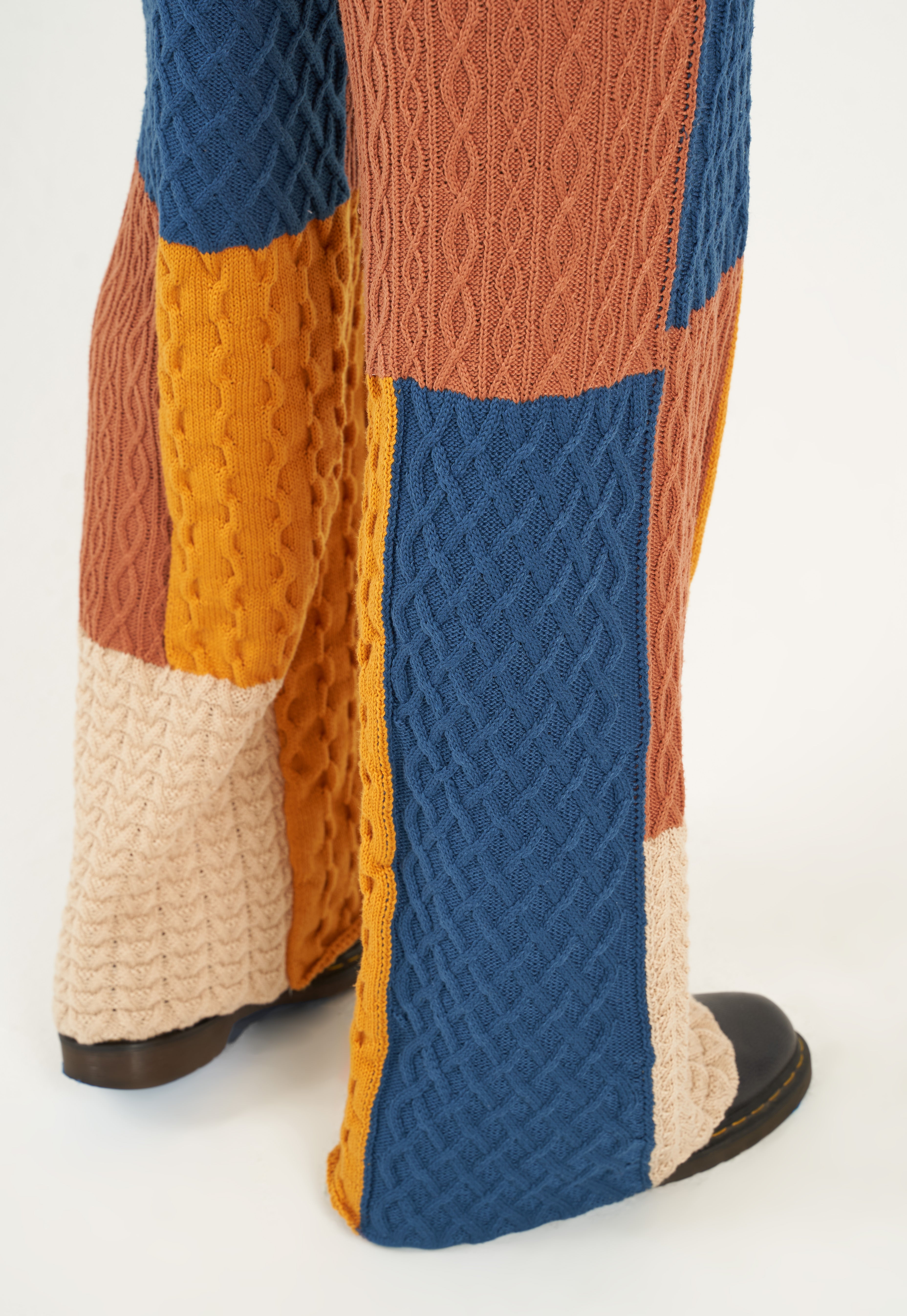 Patchwork Textured Cable Knit Flared Trousers