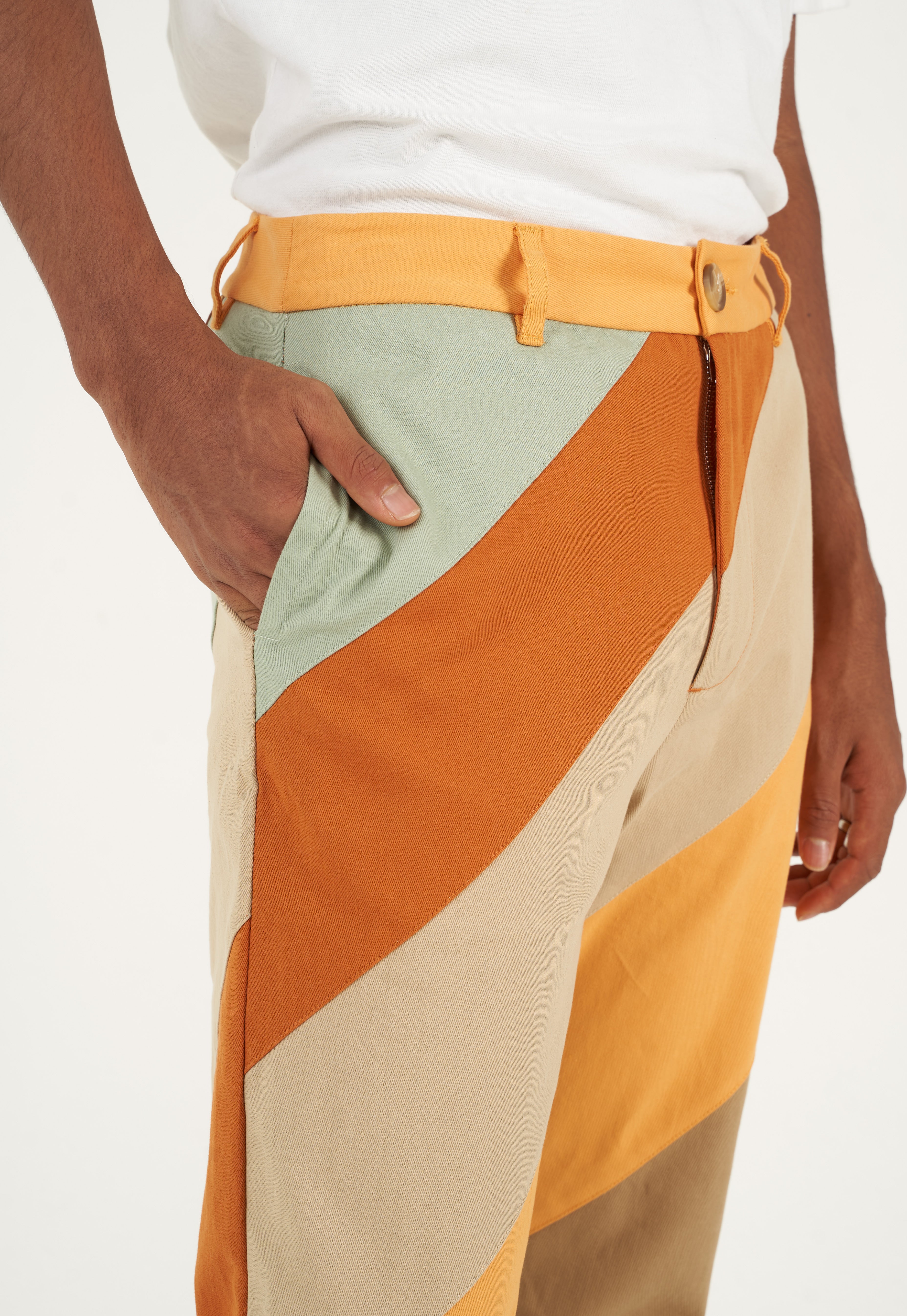 Diagonal Striped Patchwork Pants